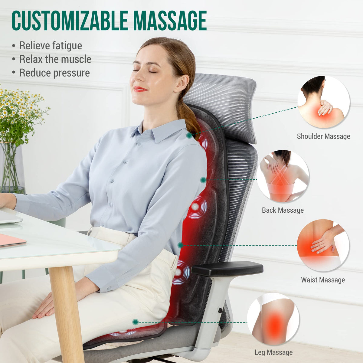 Snailax Back Massager with Heat, Vibration Massage Chair Pad, Seat Cushion
