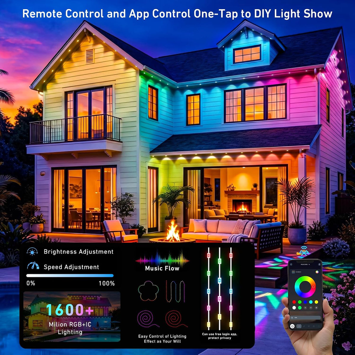 Permanent Outdoor Lights 150ft, Smart RGBIC Eave Lights, IP67 Waterproof