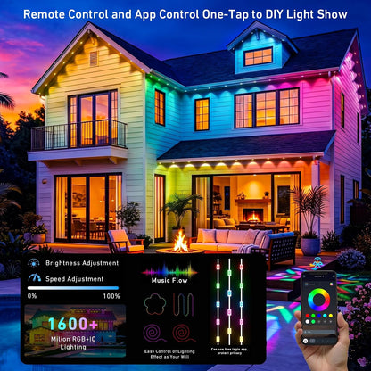 Permanent Outdoor Lights 150ft, Smart RGBIC Eave Lights, IP67 Waterproof