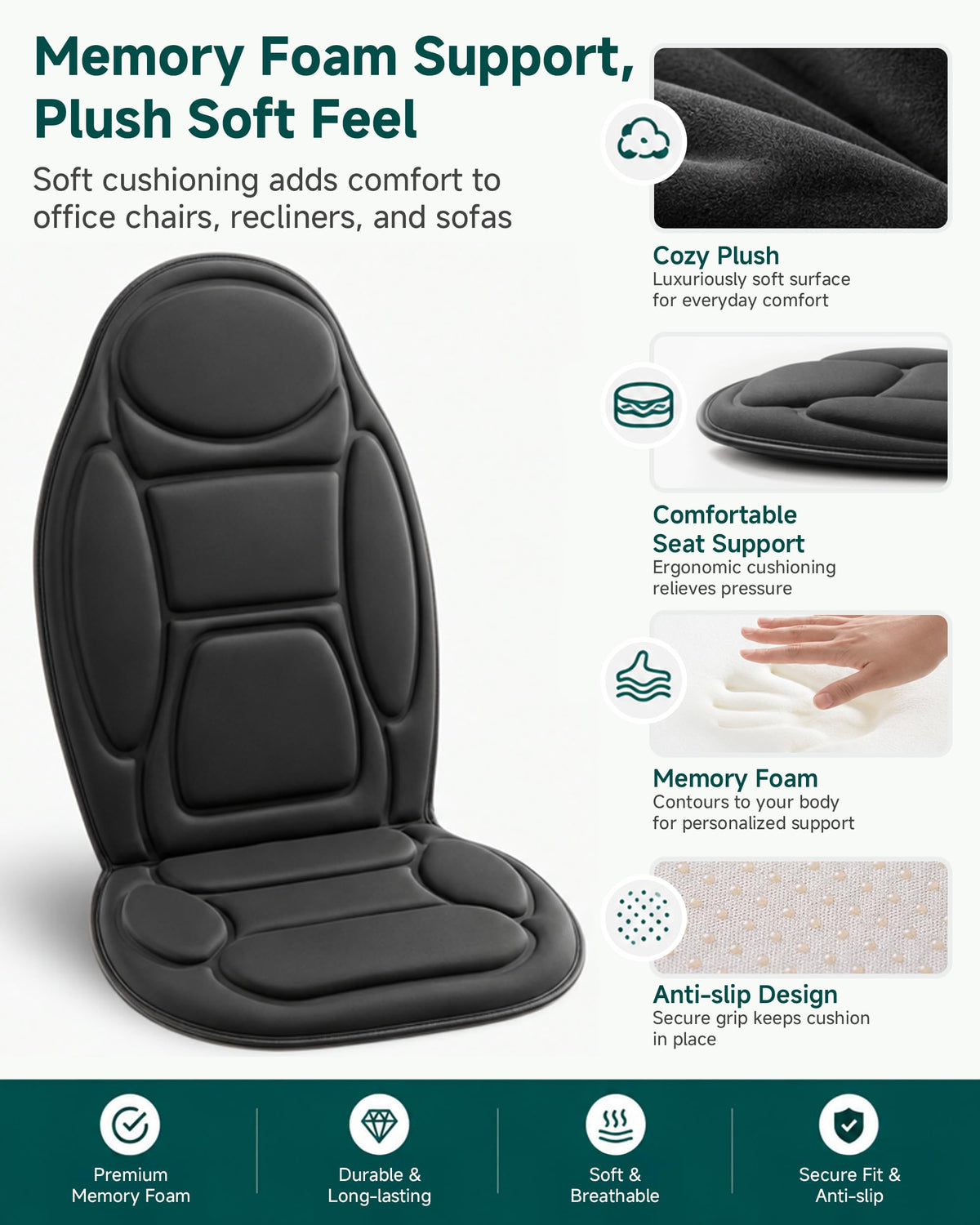Snailax Back Massager with Heat, Vibration Massage Chair Pad, Seat Cushion