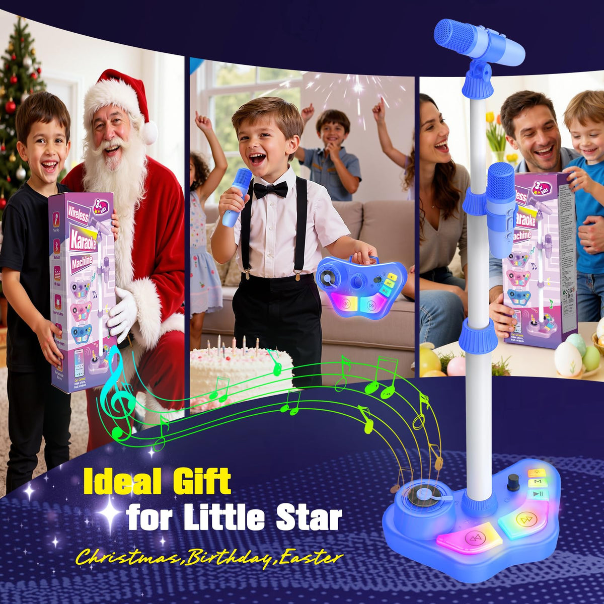 Kids Stand Karaoke Machine Toys for 3 4 5 6 7 8 Year Old Girls Gift, Kid Rechargeable Microphone Toddler Christmas Birthday Gift Singing Toy for Girl Ages 3-5 4-6, Bluetooth Speaker with 2 Mics