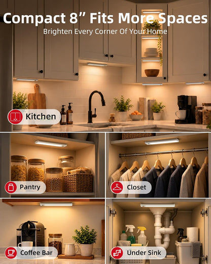 Under Cabinet Lighting 6 Pack, Rechargeable Motion Sensor Closet Lights