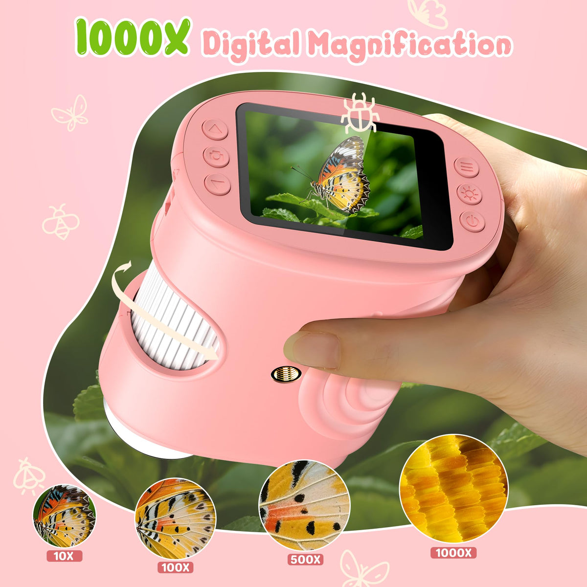 1000X Handheld Digital Microscope for Kids: Pocket Microscope with 2.0" IPS Screen - STEM Toys Birthday Gifts for Girls Boys Child - Portable Edu Science Kits Toddler Age 3-6 6-12