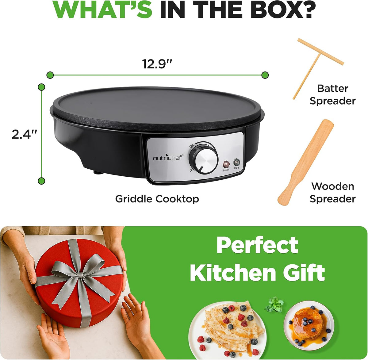 Electric Crepe Maker 12 in, Nonstick Griddle with Spatula & Spreader