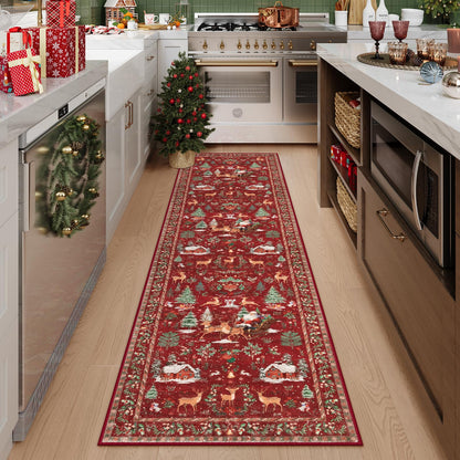 Lahome Christmas 8x10 Living Room Area Rug, Soft Christmas Tree Large Washable Rug for Bedroom, Non Slip Low Pile Indoor Floor Carpet for Home Office Xmas Holiday Decor, Beige