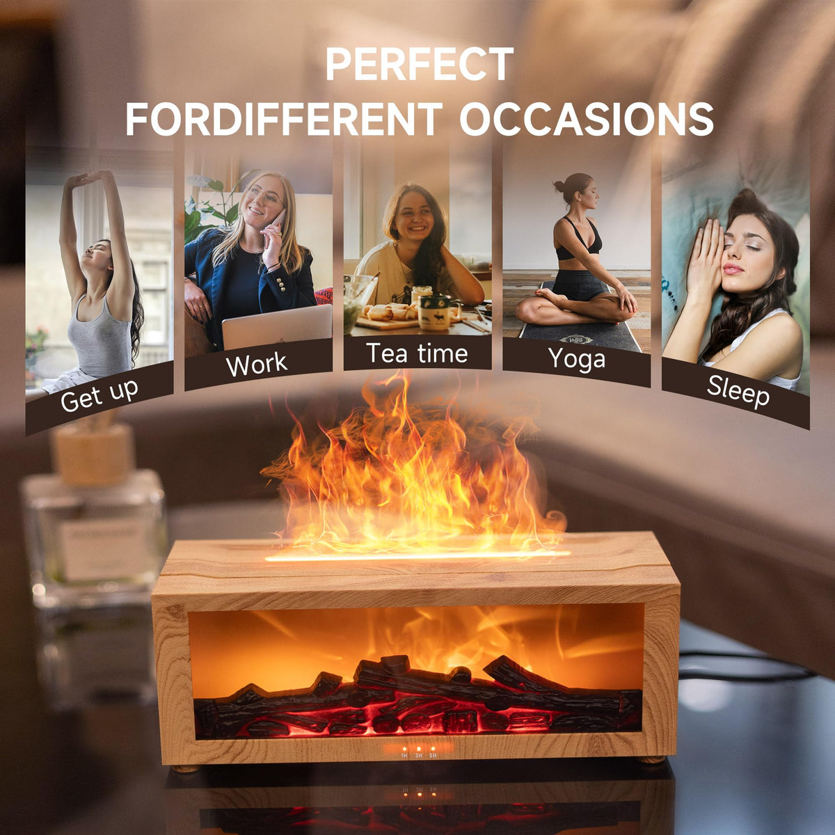 TMEHM Essential Oil Diffuser Humidifier with Fireplace Flame Effect