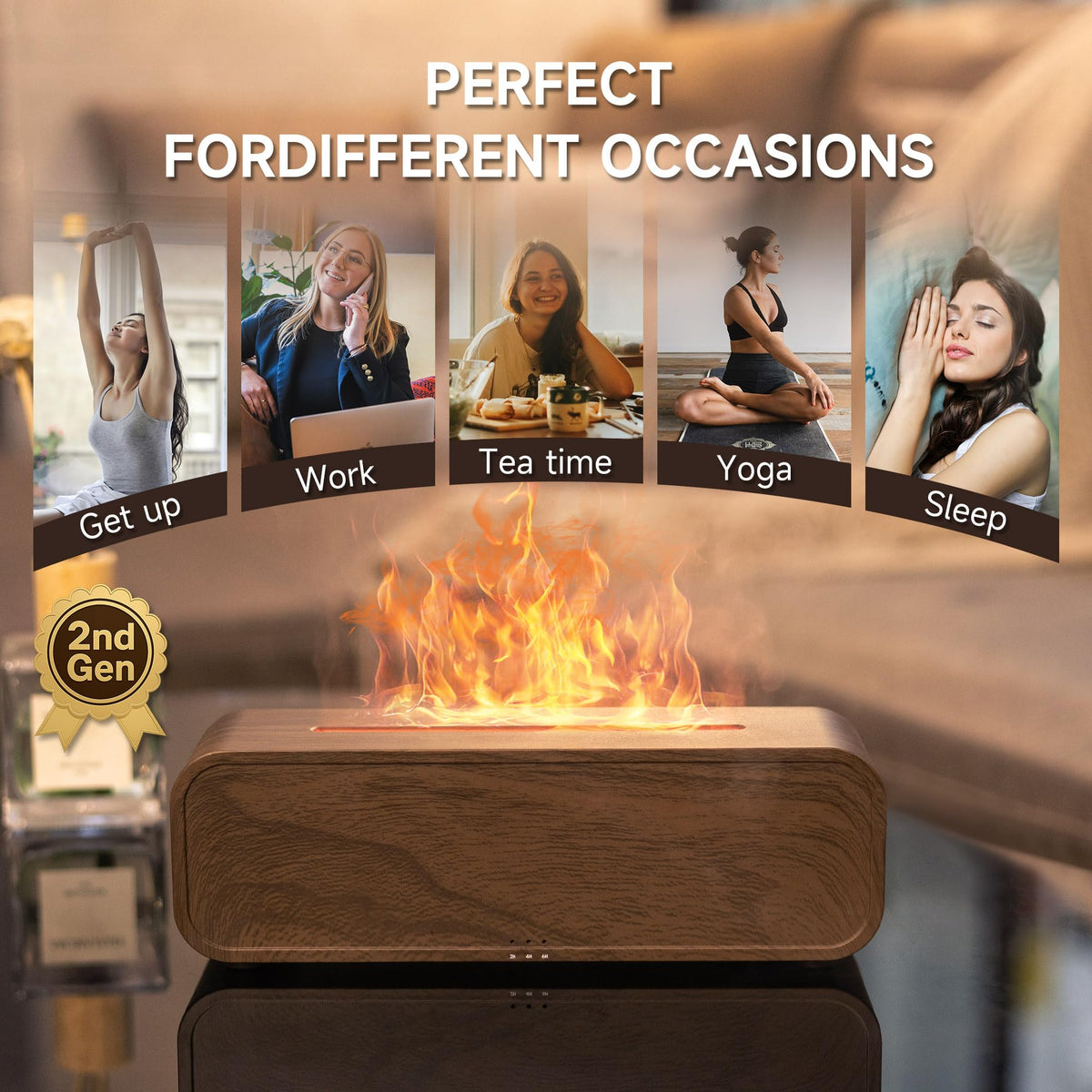 TMEHM Essential Oil Diffuser Humidifier with Fireplace Flame Effect