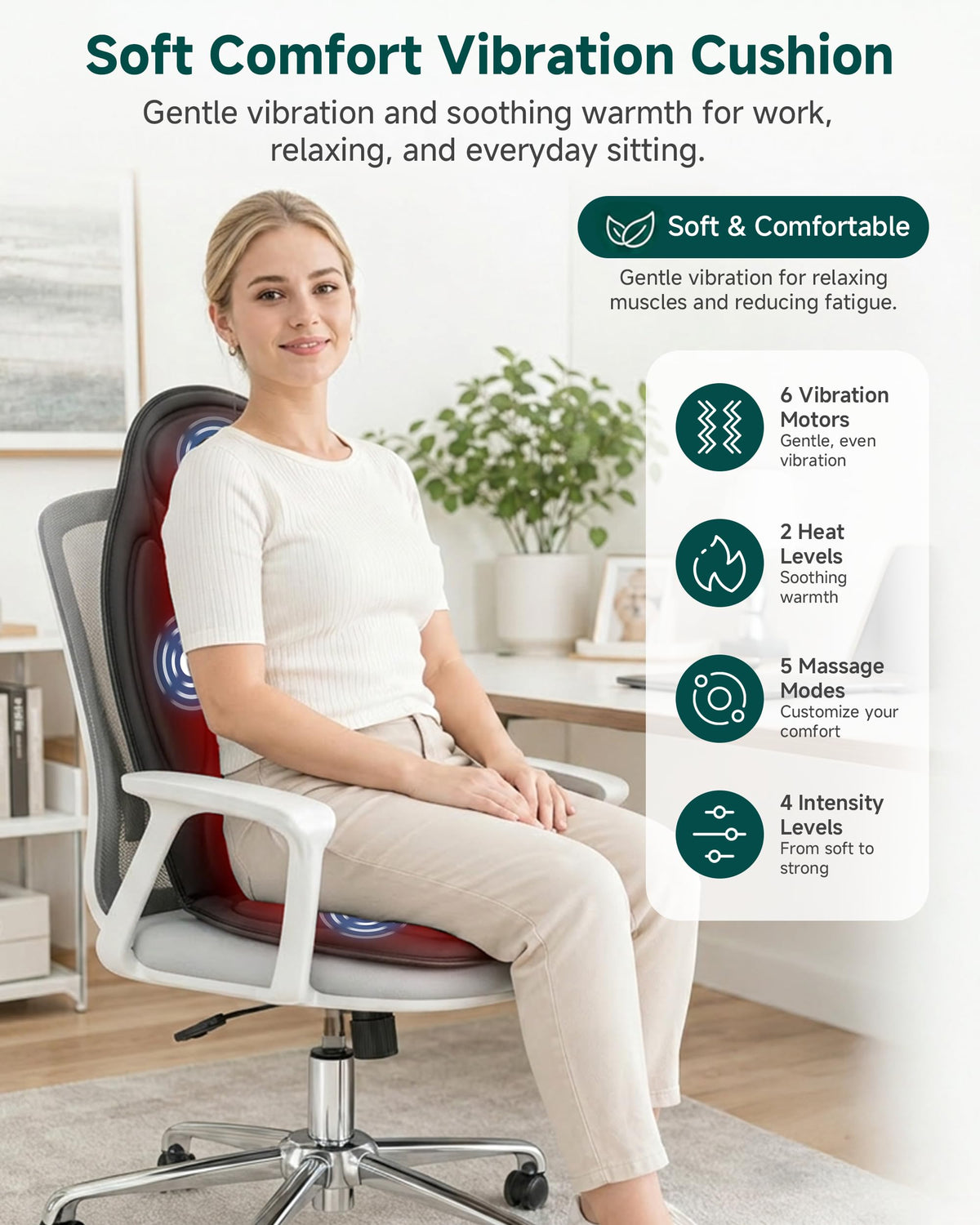 Snailax Back Massager with Heat, Vibration Massage Chair Pad, Seat Cushion