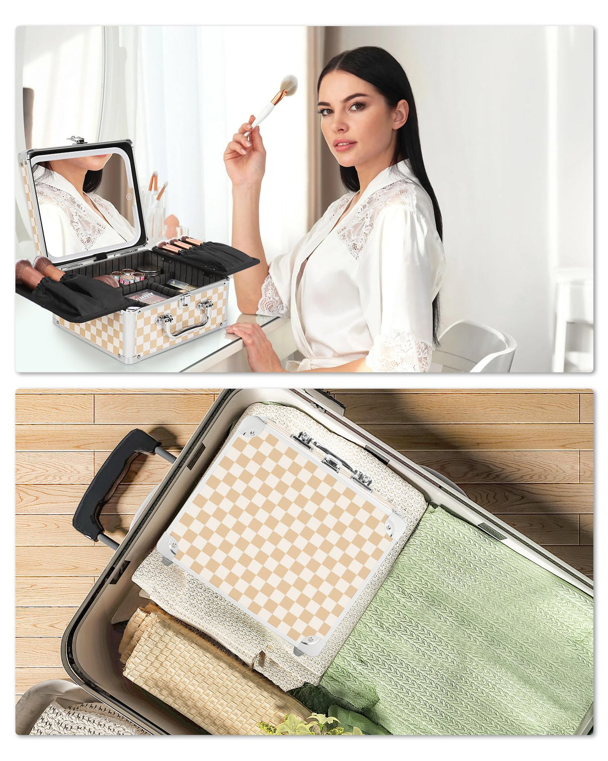 Relavel Makeup Bag with LED Mirror, Makeup Box Travel Train Case with Rechargeable Lighted Mirror & Adjustable Dividers, Cosmetic Brush Organizer Storage for Makeup Artists Gifts for Women and Girls