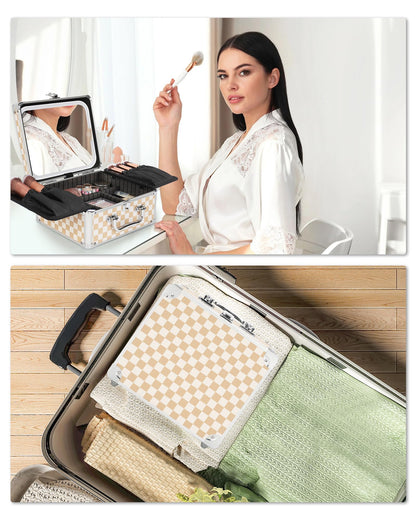 Makeup Train Case with LED Mirror, Rechargeable Travel Makeup Bag