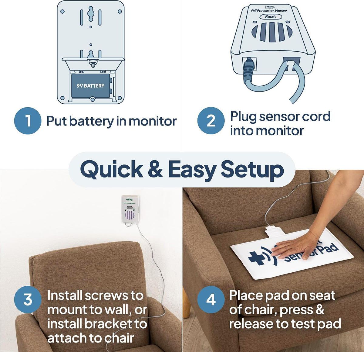 Chair Alarm for Elderly, Fall Prevention Seat Sensor Pad with Caregiver Alert