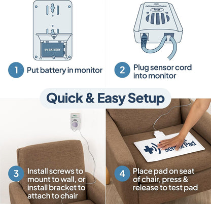 Chair Alarm for Elderly, Fall Prevention Seat Sensor Pad with Caregiver Alert