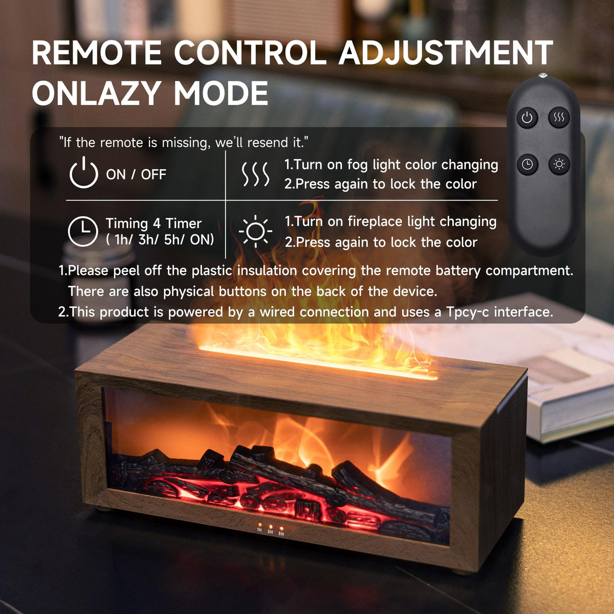 TMEHM Essential Oil Diffuser Humidifier with Fireplace Flame Effect