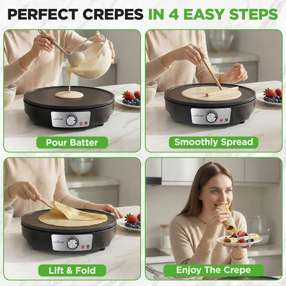 Electric Crepe Maker 12 in, Nonstick Griddle with Spatula & Spreader
