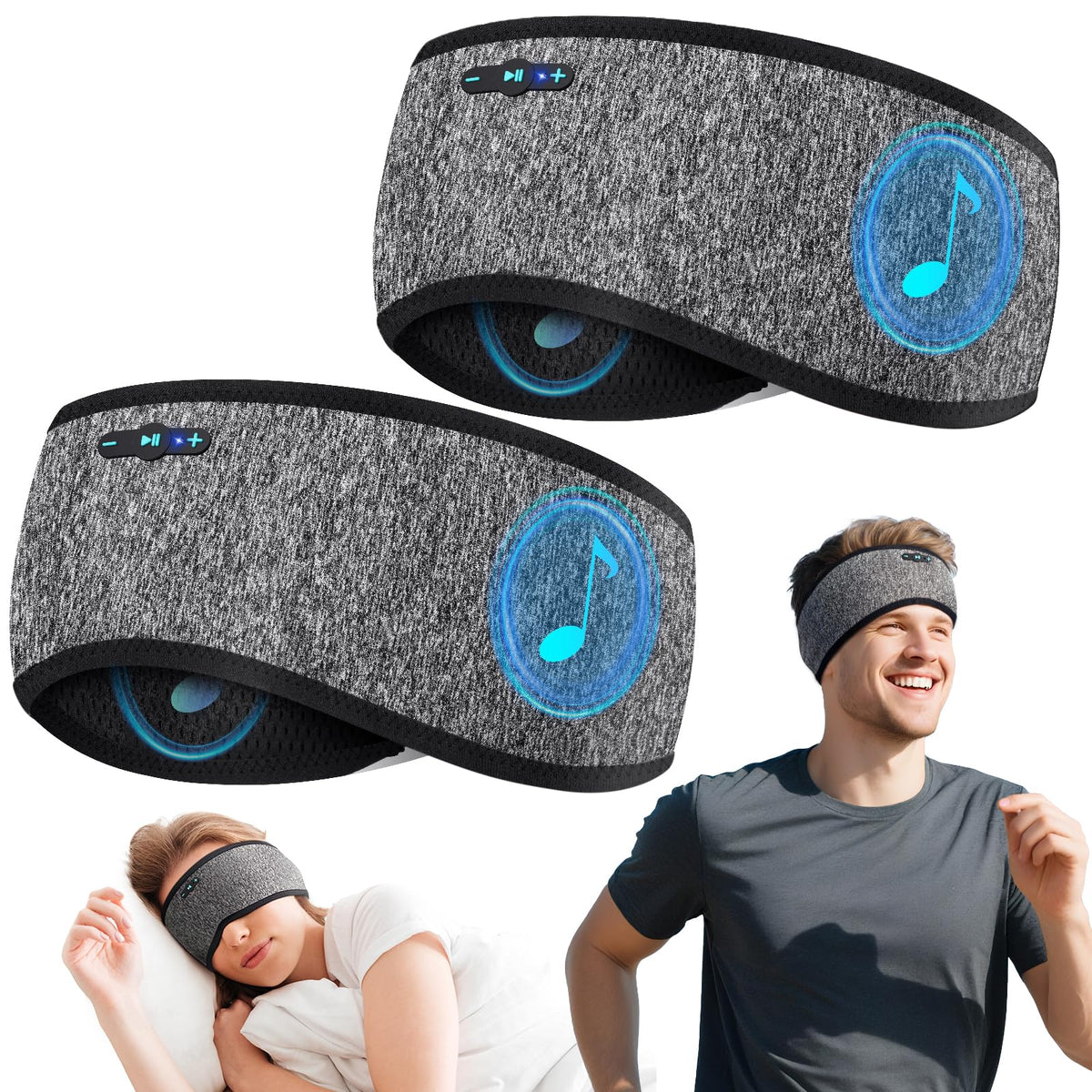 Sleep Headphones Bluetooth 6.0 Headband for Side Sleeper (Black)