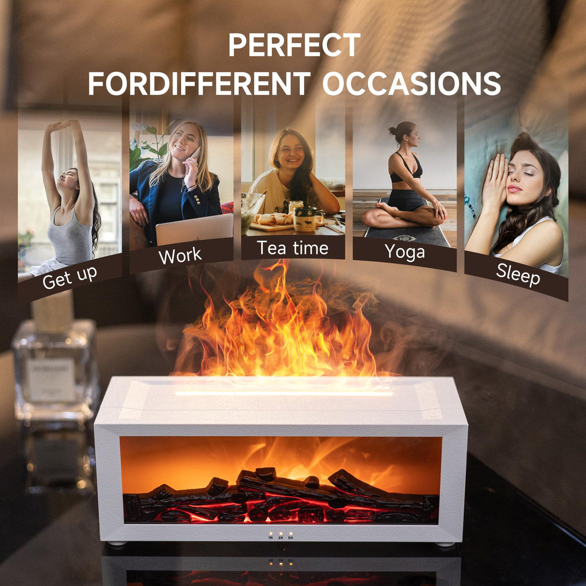 TMEHM Essential Oil Diffuser Humidifier with Fireplace Flame Effect