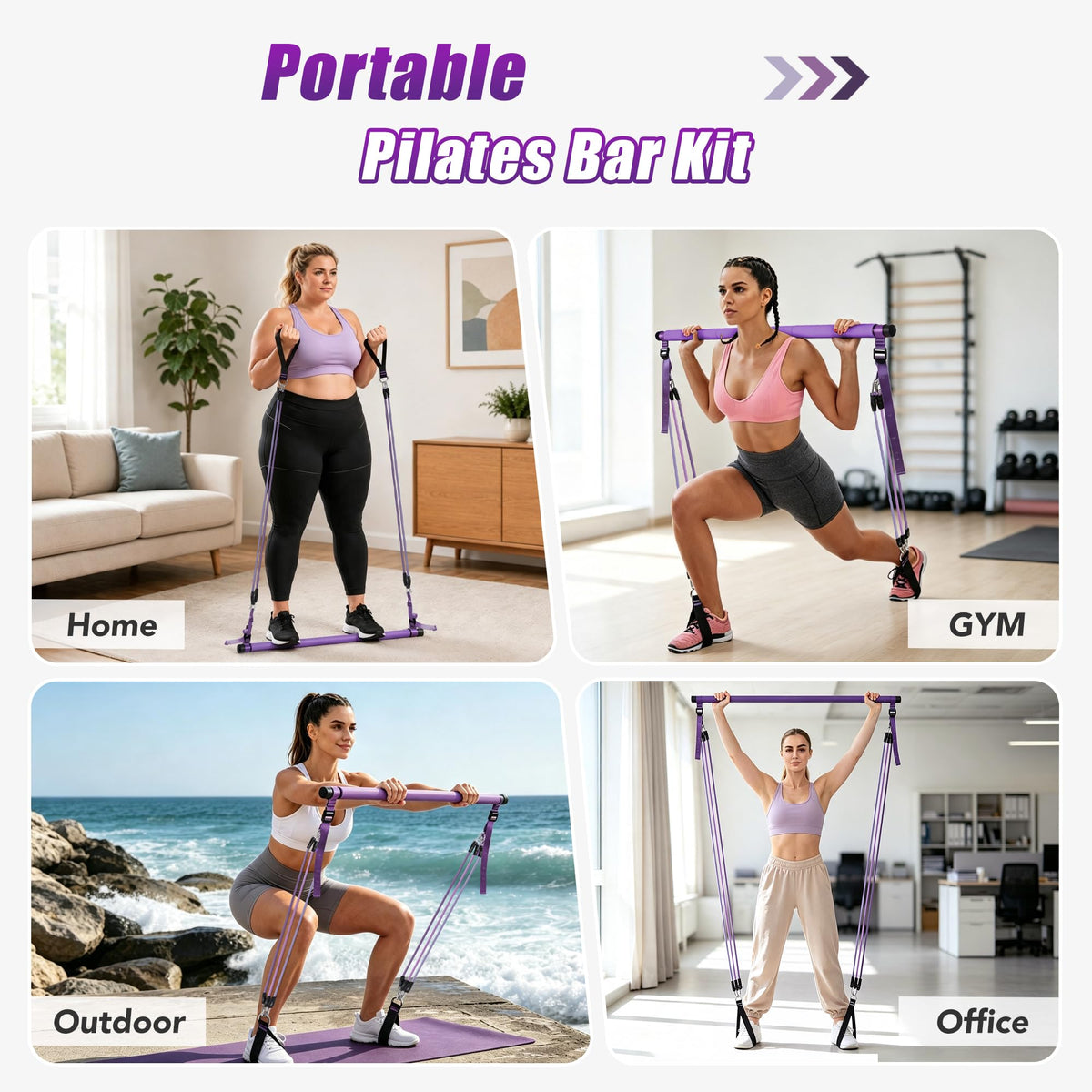 Upgraded Pilates Bar Kit with Resistance Bands Natural Latex for Women & Men, Heavy-Duty Stainless Steel Multifunctional Yoga Pilates Stick for Home Gym Exercise Fitness Equipment Full-Body Workouts