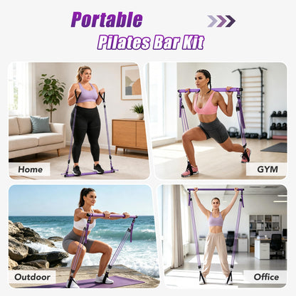 Upgraded Pilates Bar Kit with Resistance Bands Natural Latex for Women & Men, Heavy-Duty Stainless Steel Multifunctional Yoga Pilates Stick for Home Gym Exercise Fitness Equipment Full-Body Workouts