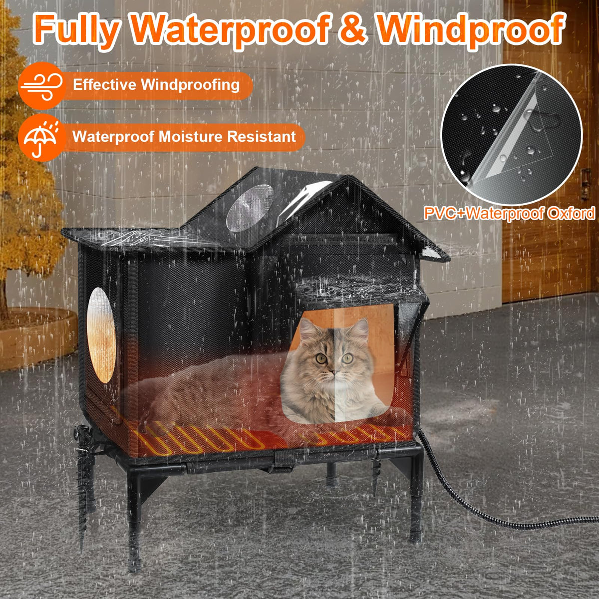 Outdoor Cat House Weatherproof, Heated Cat House, Insulated Cat House(M)