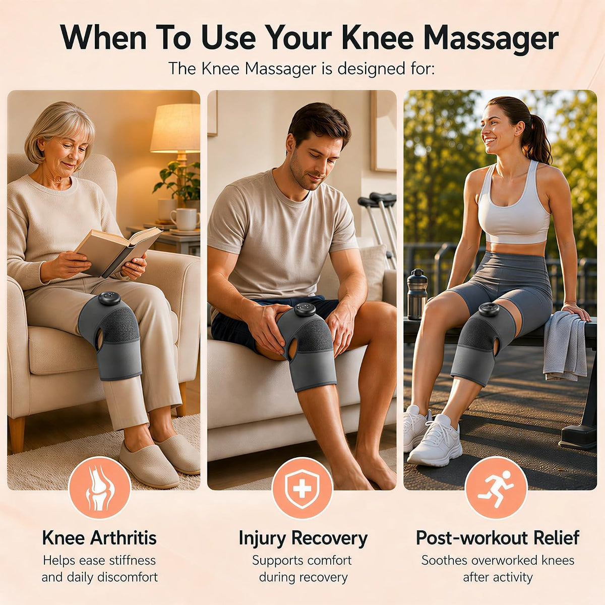 Cordless Heated Knee Massager Wrap 4 Heat Levels 6 Vibration Gray