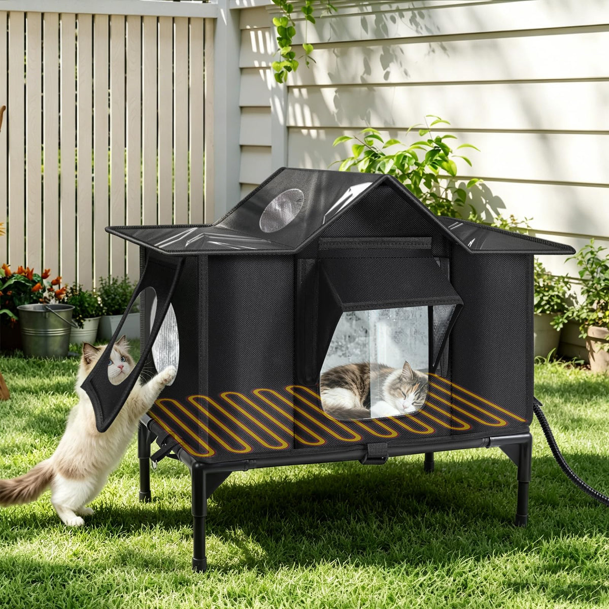 Outdoor Cat House Weatherproof, Heated Cat House, Insulated Cat House(M)