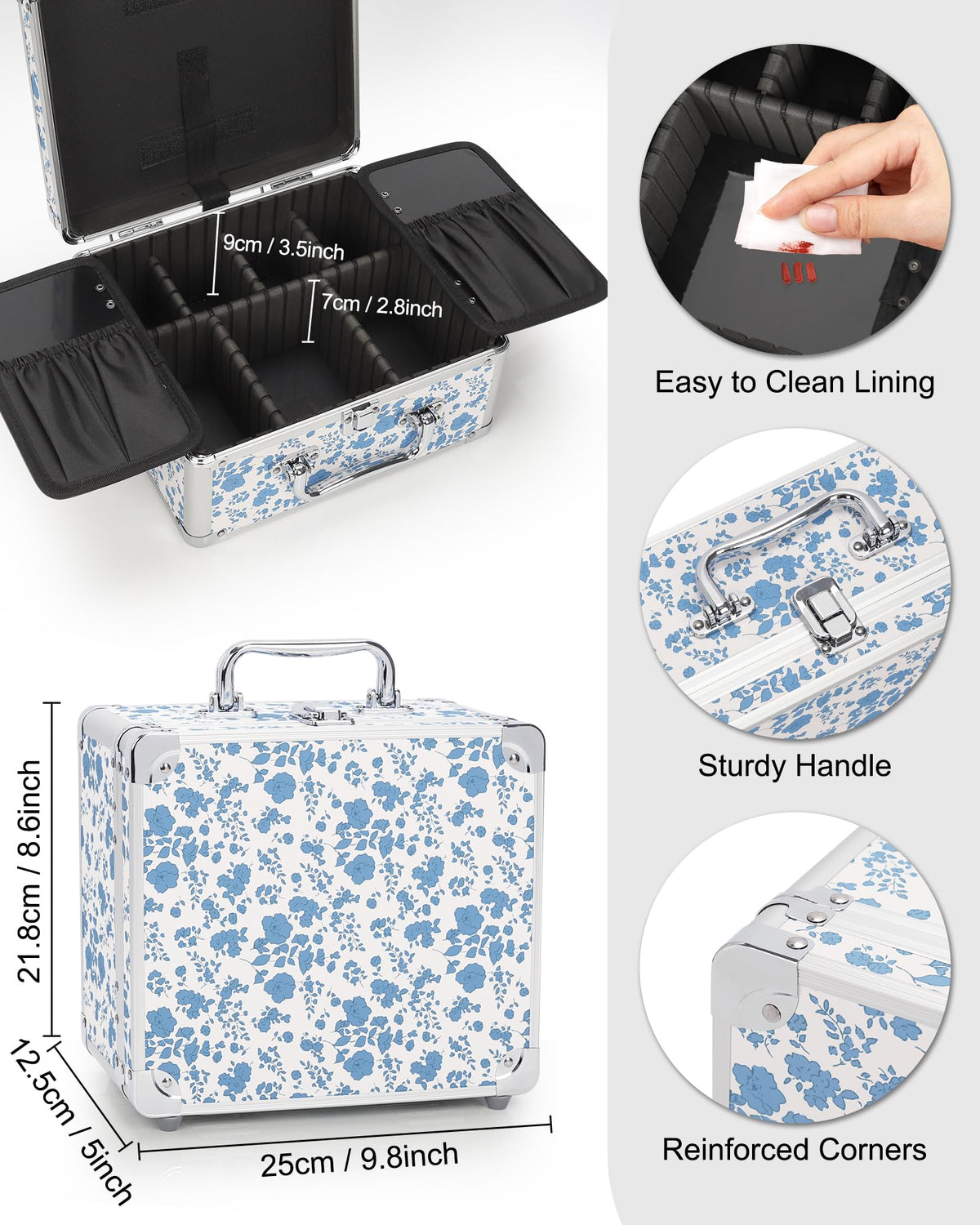 Relavel Makeup Bag with LED Mirror, Makeup Box Travel Train Case with Rechargeable Lighted Mirror & Adjustable Dividers, Cosmetic Brush Organizer Storage for Makeup Artists Gifts for Women and Girls