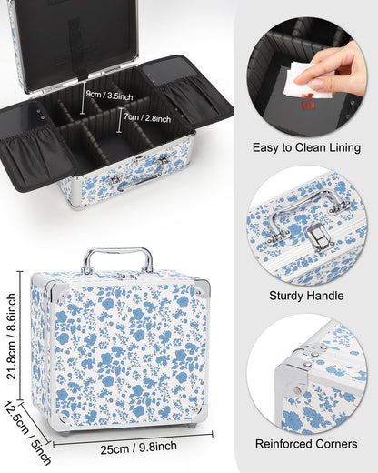 Makeup Train Case with LED Mirror, Rechargeable Travel Makeup Bag