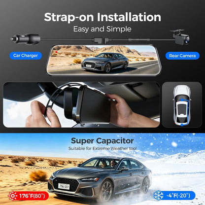 Mirror Dash Cam,10" 1080P Touch Screen Front & Rear View Mirror Camera