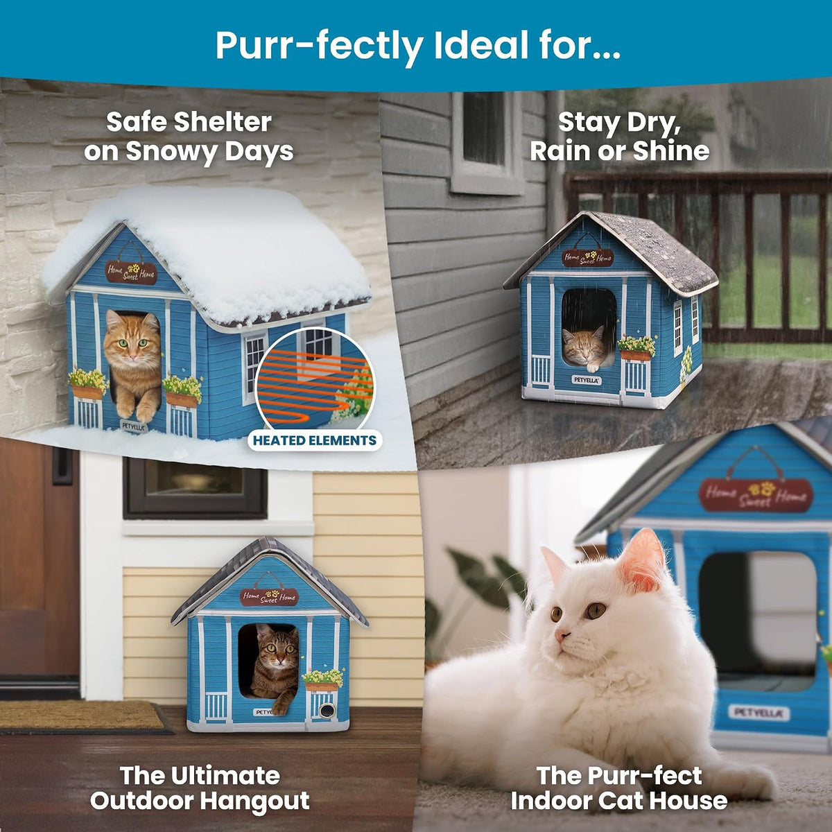 Heated Cat House for Winter, Insulated with Heating Pad & 2 Doors