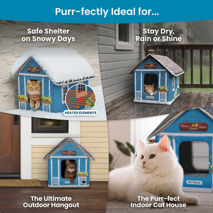 Heated Cat House for Winter, Insulated with Heating Pad & 2 Doors