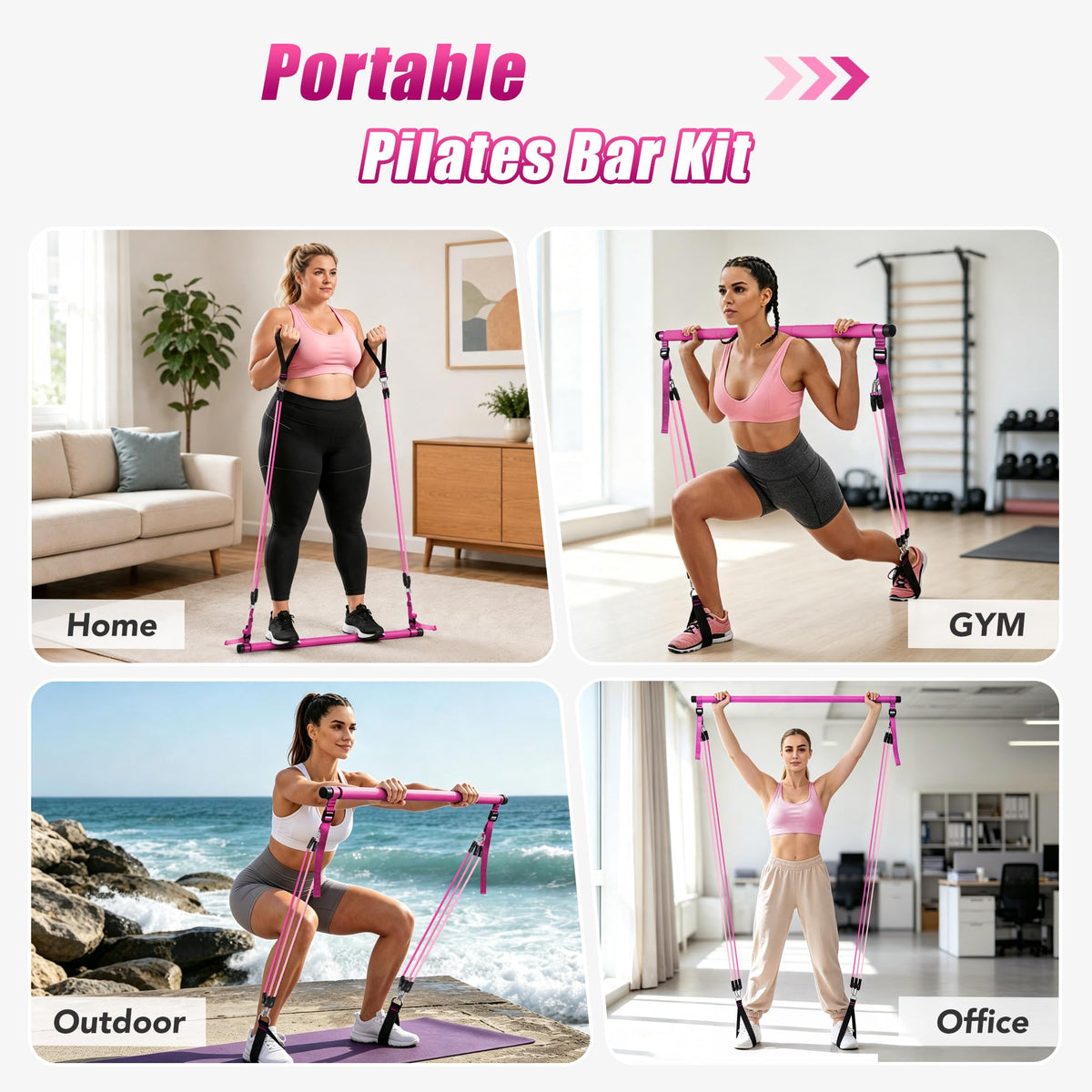 Upgraded Pilates Bar Kit with Resistance Bands Natural Latex for Women & Men, Heavy-Duty Stainless Steel Multifunctional Yoga Pilates Stick for Home Gym Exercise Fitness Equipment Full-Body Workouts