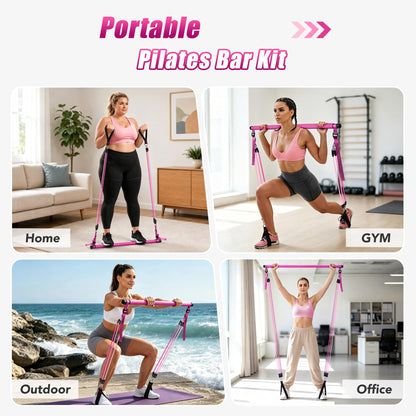Upgraded Pilates Bar Kit with Resistance Bands Natural Latex for Women & Men, Heavy-Duty Stainless Steel Multifunctional Yoga Pilates Stick for Home Gym Exercise Fitness Equipment Full-Body Workouts