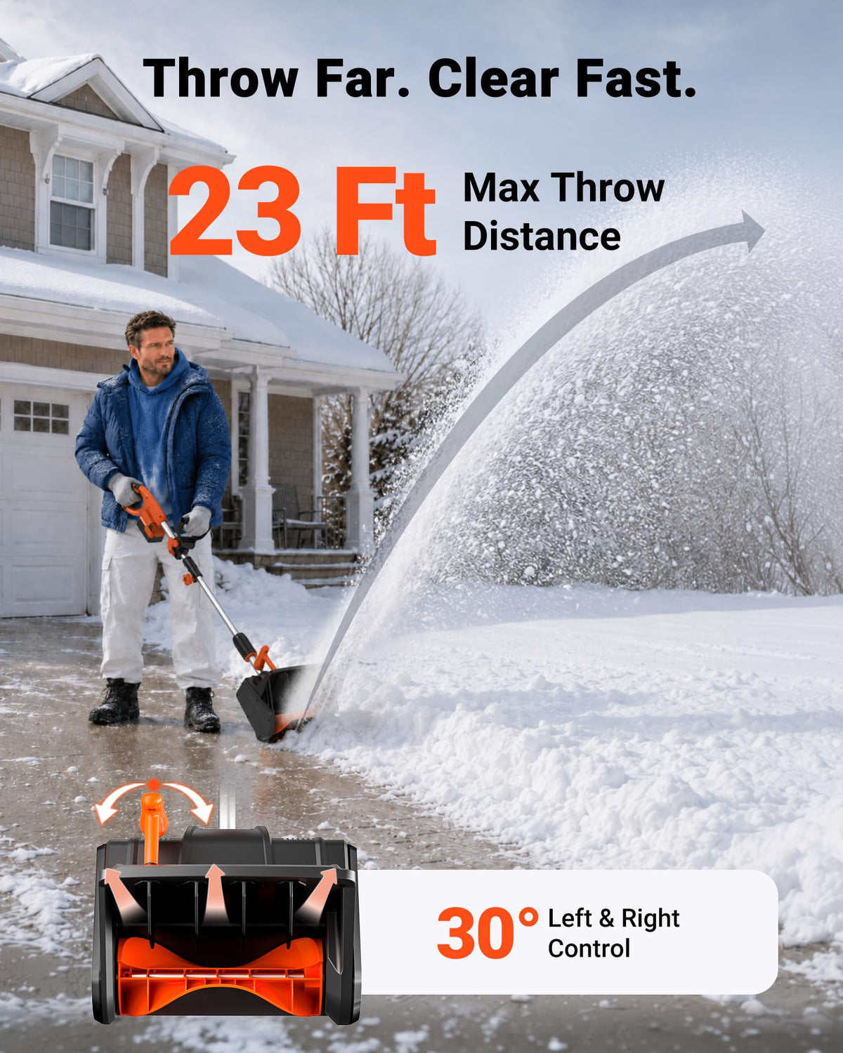 VOLTASK Cordless Snow Shovel, 24V | 13-Inch | 4-Ah Cordless Snow Blower, Battery Snow Blower with Directional Plate & Adjustable Front Handle (4-Ah Battery & Quick Charger Included)