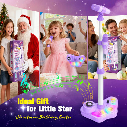 Kids Stand Karaoke Machine Toys for 3 4 5 6 7 8 Year Old Girls Gift, Kid Rechargeable Microphone Toddler Christmas Birthday Gift Singing Toy for Girl Ages 3-5 4-6, Bluetooth Speaker with 2 Mics