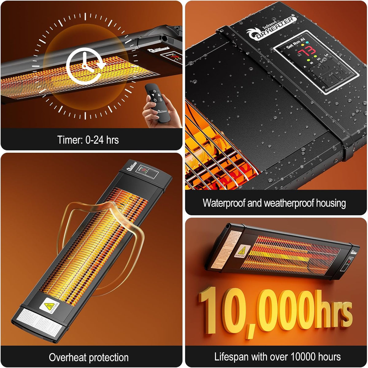 Infrared Space Heater Indoor & Outdoor with Remote & Thermostat