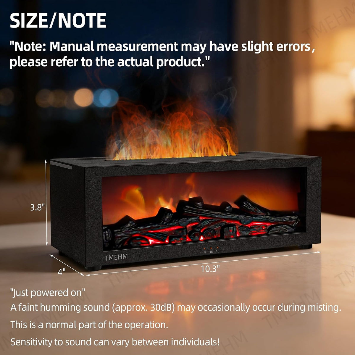 TMEHM Essential Oil Diffuser Humidifier with Fireplace Flame Effect