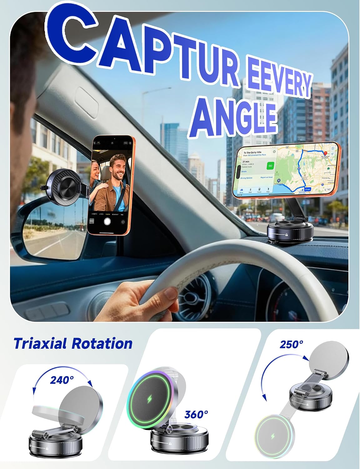 15W Magsafe Car Mount Charger, Faster Charging Wireless Car Charger