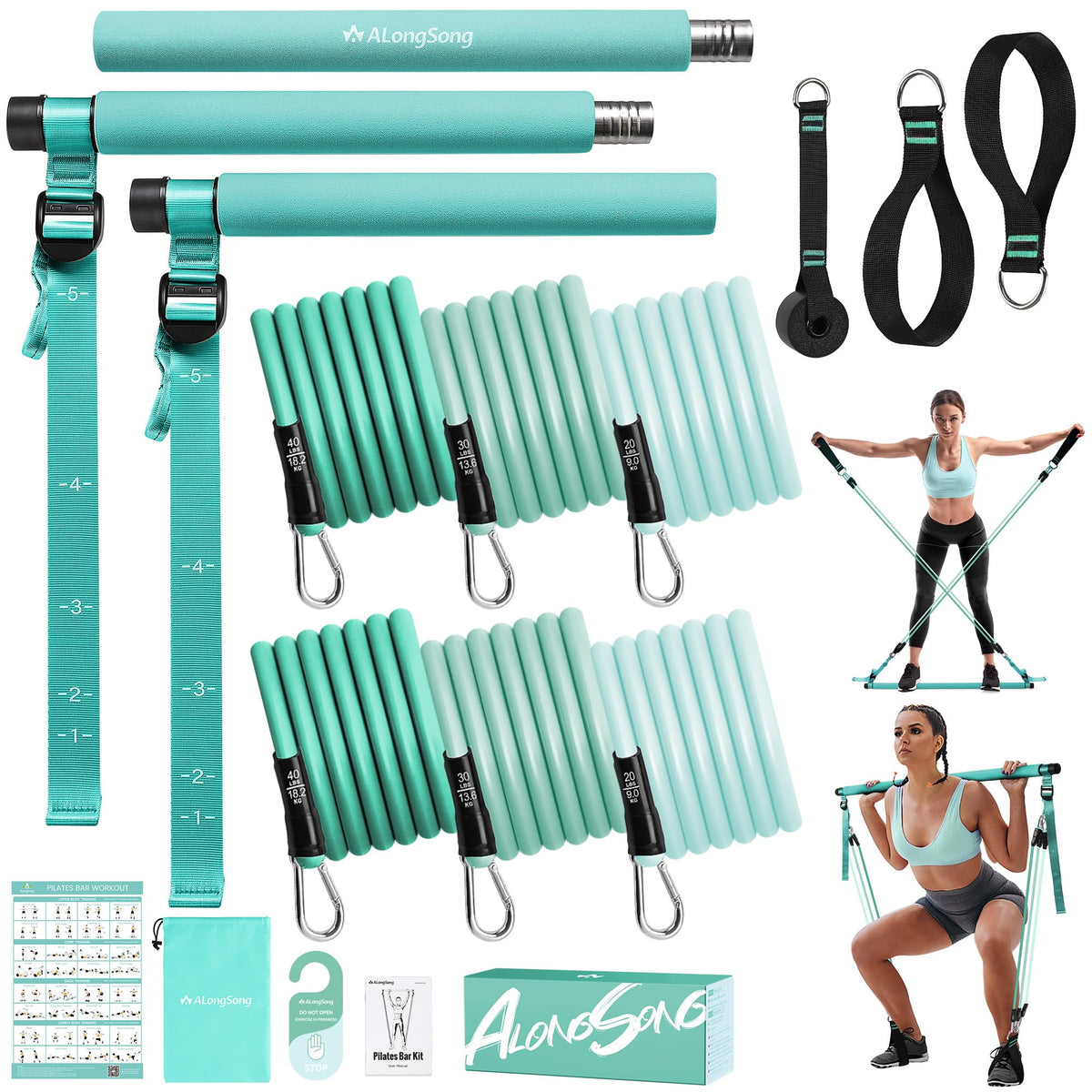 Upgraded Pilates Bar Kit with Resistance Bands Natural Latex for Women & Men, Heavy-Duty Stainless Steel Multifunctional Yoga Pilates Stick for Home Gym Exercise Fitness Equipment Full-Body Workouts