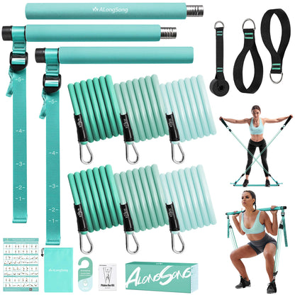 Upgraded Pilates Bar Kit with Resistance Bands Natural Latex for Women & Men, Heavy-Duty Stainless Steel Multifunctional Yoga Pilates Stick for Home Gym Exercise Fitness Equipment Full-Body Workouts
