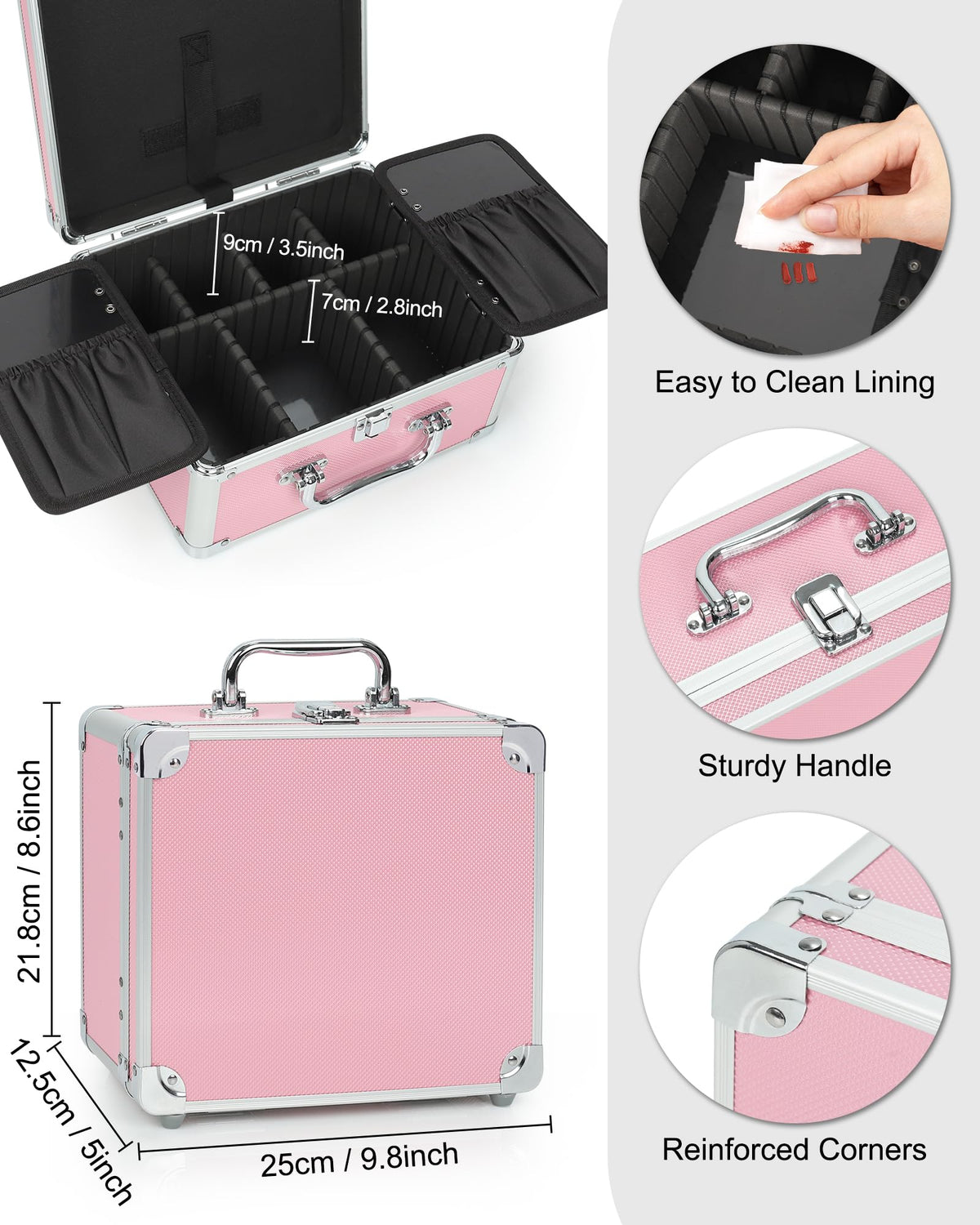Relavel Makeup Bag with LED Mirror, Makeup Box Travel Train Case with Rechargeable Lighted Mirror & Adjustable Dividers, Cosmetic Brush Organizer Storage for Makeup Artists Gifts for Women and Girls