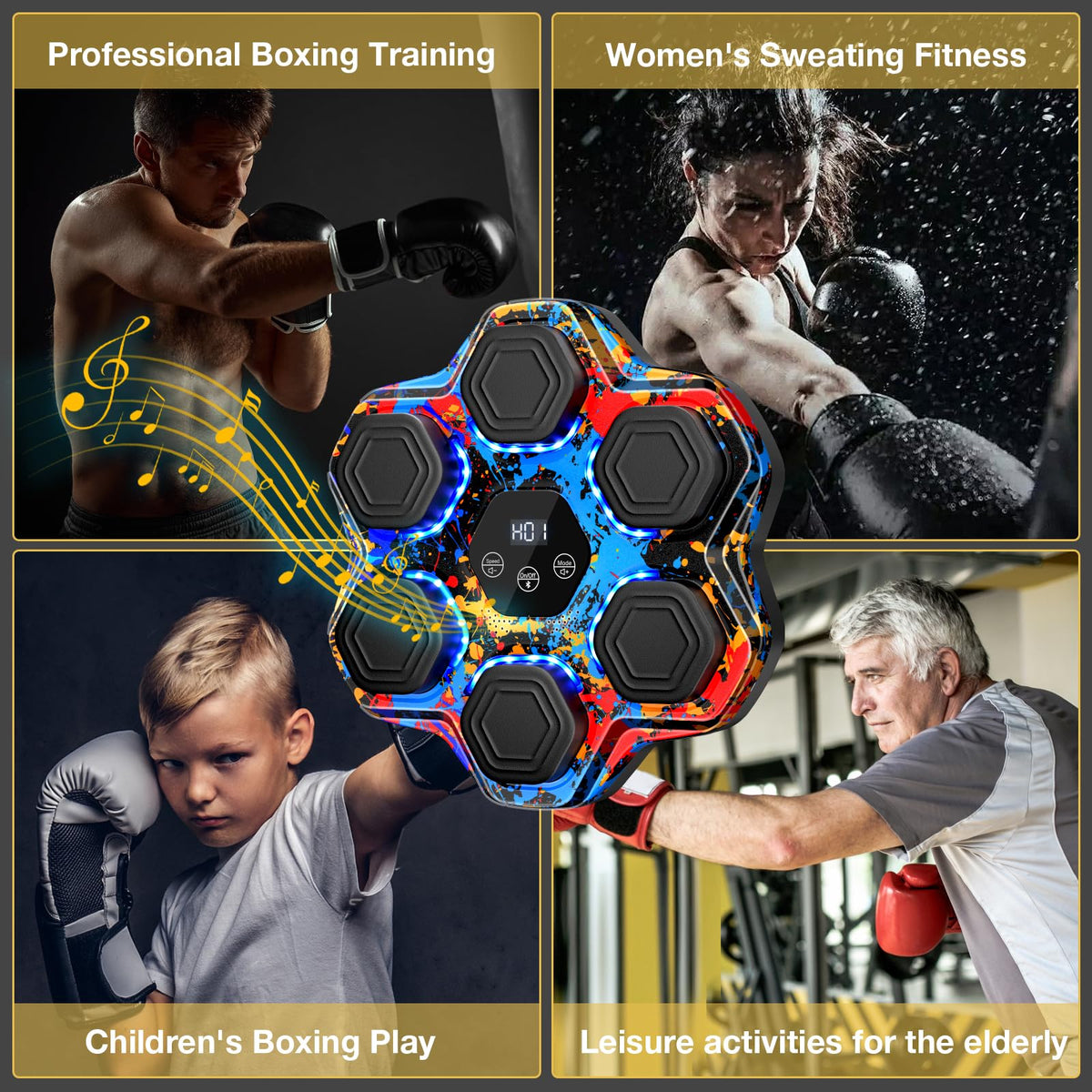 TGLLM Music Boxing Machine, Interactive Punching Trainer with Boxing Gloves, Large Size Wall Mounted Electronic Boxing Target for Adult Kids, 9 Modes & 9 Speeds