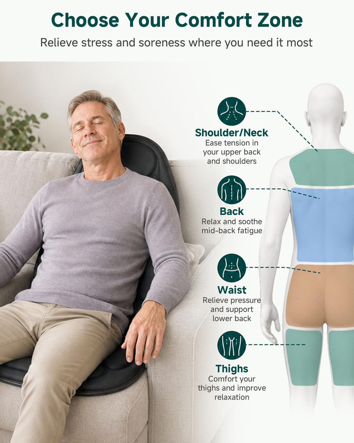 Snailax Back Massager with Heat, Vibration Massage Chair Pad, Seat Cushion