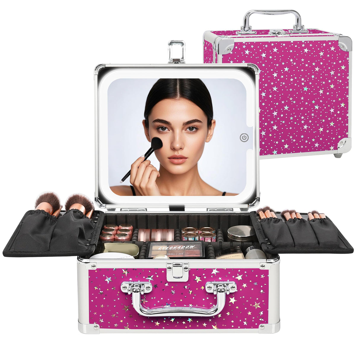 Makeup Train Case with LED Mirror, Rechargeable Travel Makeup Bag