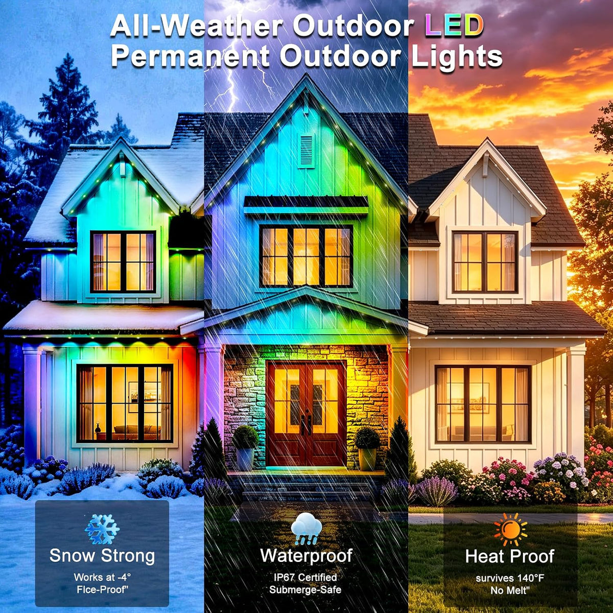 Permanent Outdoor Lights 150ft, Smart RGBIC Eave Lights, IP67 Waterproof