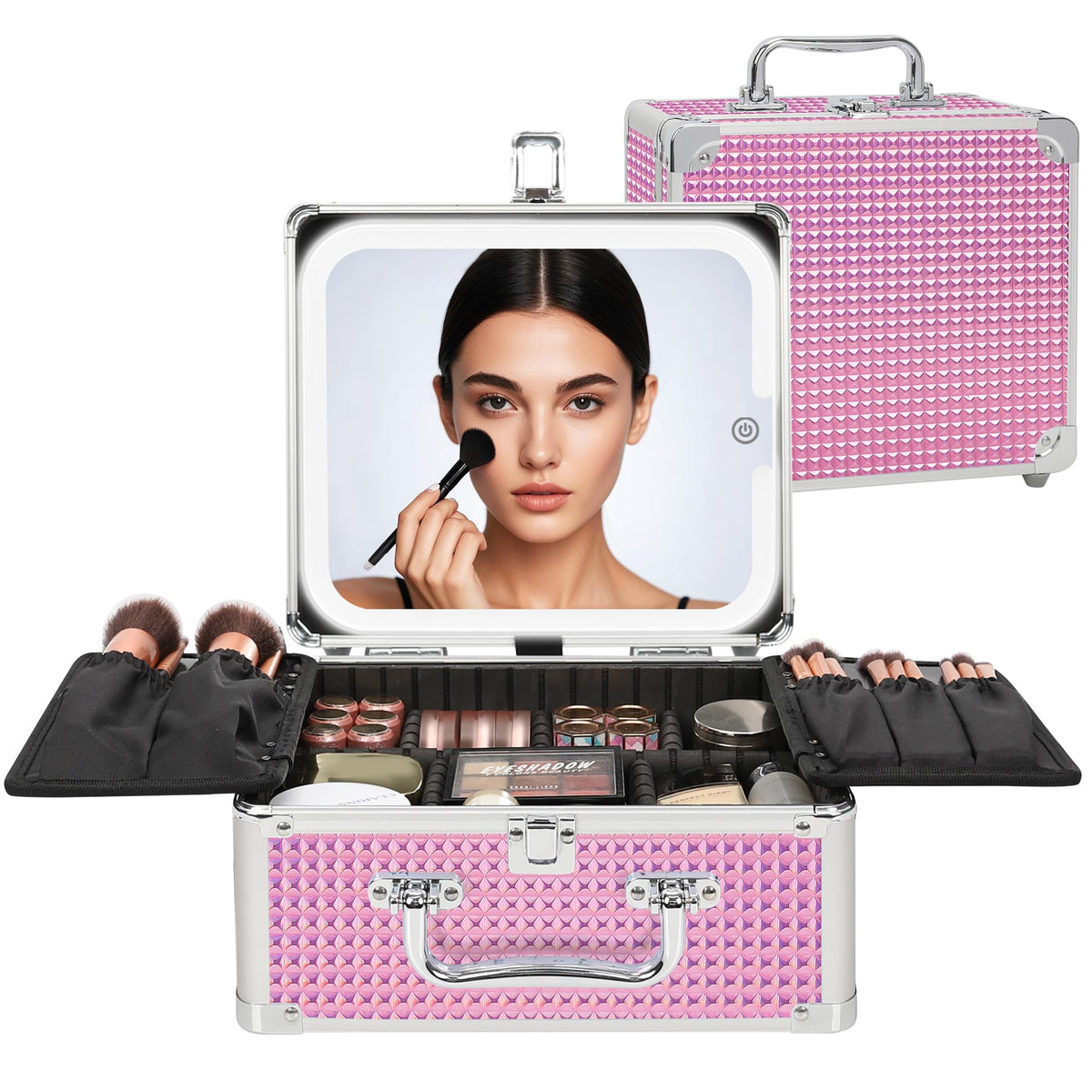 Makeup Train Case with LED Mirror, Rechargeable Travel Makeup Bag
