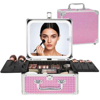 Makeup Train Case with LED Mirror, Rechargeable Travel Makeup Bag