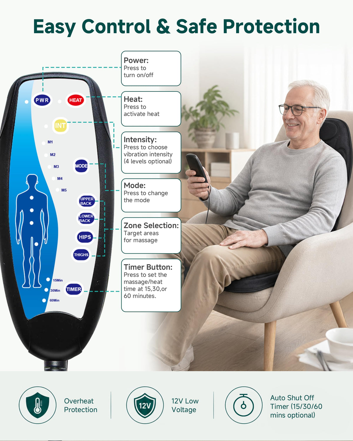 Back Massager with Heat, Vibration Massage Chair Pad Seat Cushion
