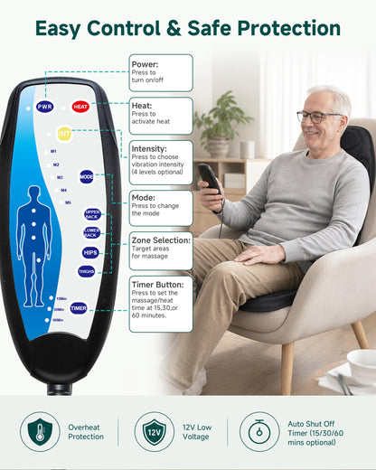 Back Massager with Heat, Vibration Massage Chair Pad Seat Cushion