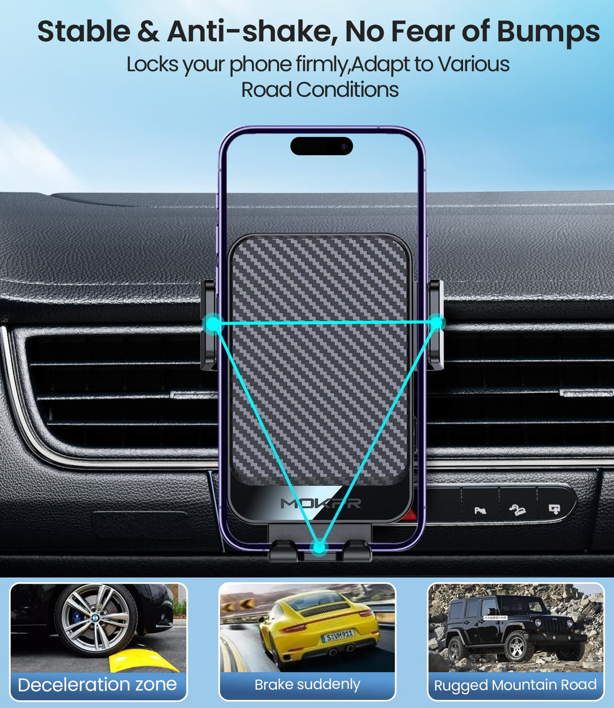 Wireless Car Charger 15W Fast Charging Dash Windshield Vent Car Mount