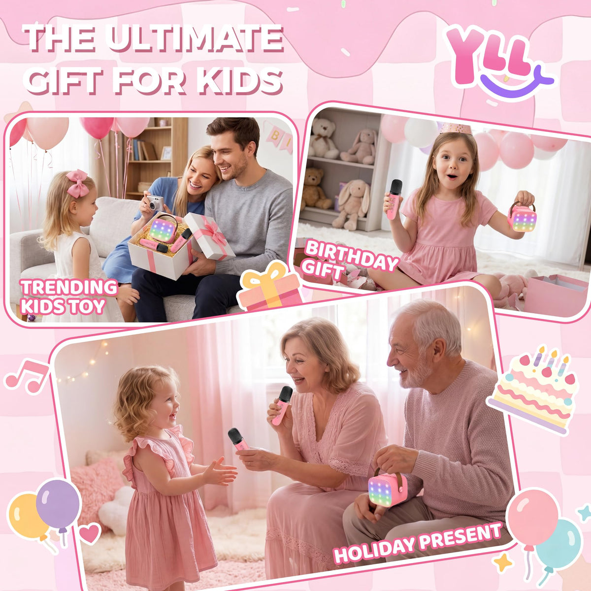 YLL Karaoke Machine for Kids, Birthday Gifts for Girls 3 4 5 6 7+Years Old